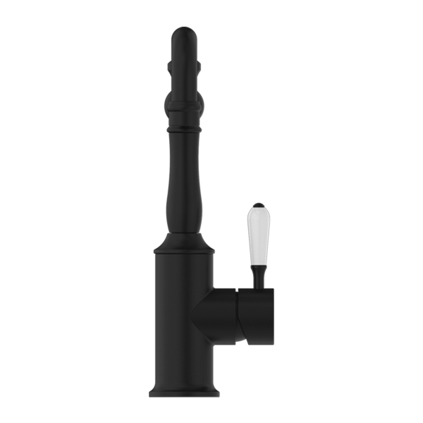 Nero York Kitchen Mixer Hook Spout with White Porcelain Lever Matte Black