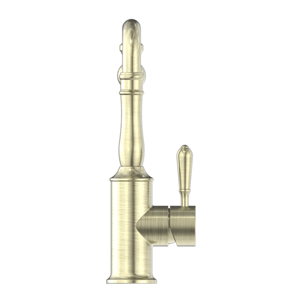 Nero York Kitchen Mixer Hook Spout with Metal Lever Aged Brass