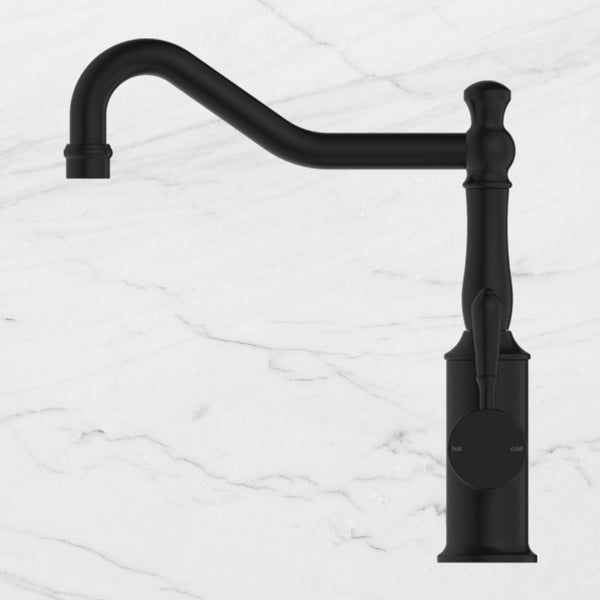 Nero York Kitchen Mixer Hook Spout with Metal Lever Matte Black
