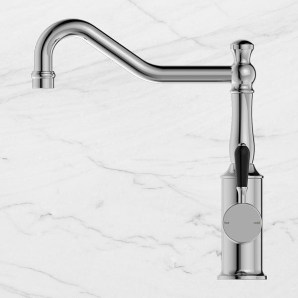 Nero York Kitchen Mixer Hook Spout with Black Porcelain Lever Chrome