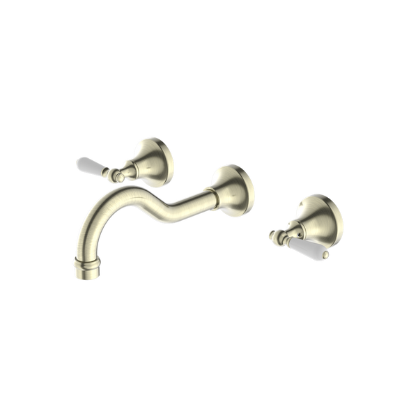 Nero York Wall Basin Set With White Porcelain Lever Aged Brass