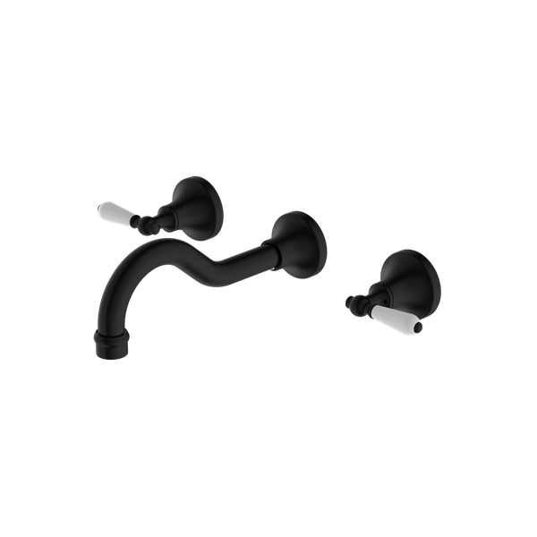 Nero York Wall Basin Set With White Porcelain Lever Matte Black