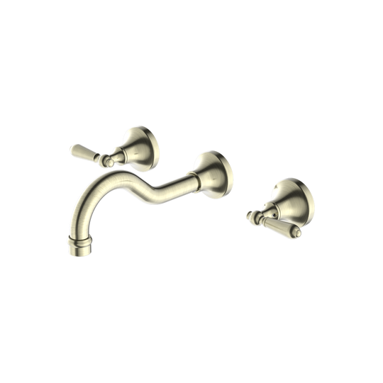 Nero York Wall Basin Set With Metal Lever Aged Brass