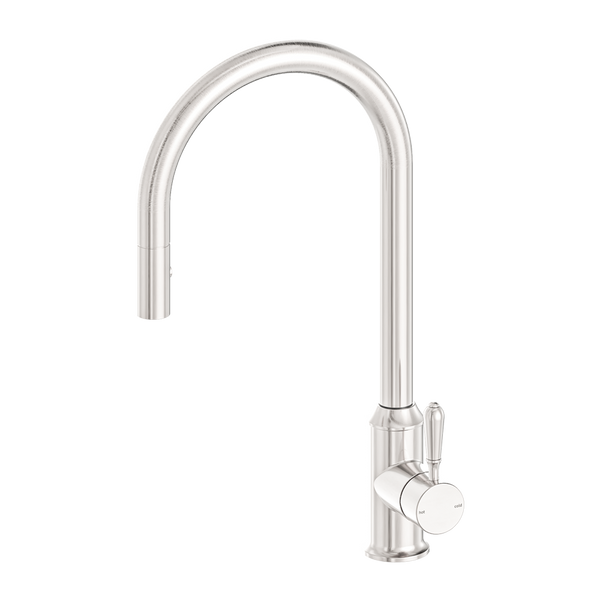 Nero York Pull Out Sink Mixer with Vegie Spray Function with Metal Lever Brushed Nickel