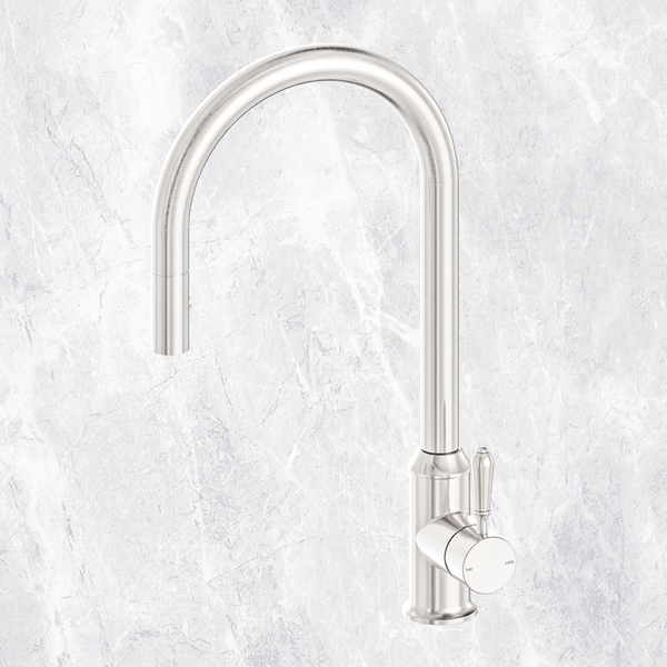 Nero York Pull Out Sink Mixer with Vegie Spray Function with Metal Lever Brushed Nickel