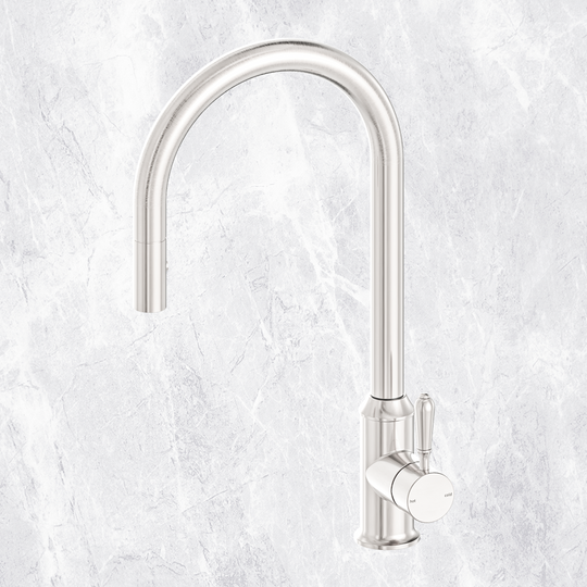 Nero York Pull Out Sink Mixer with Vegie Spray Function with Metal Lever Brushed Nickel