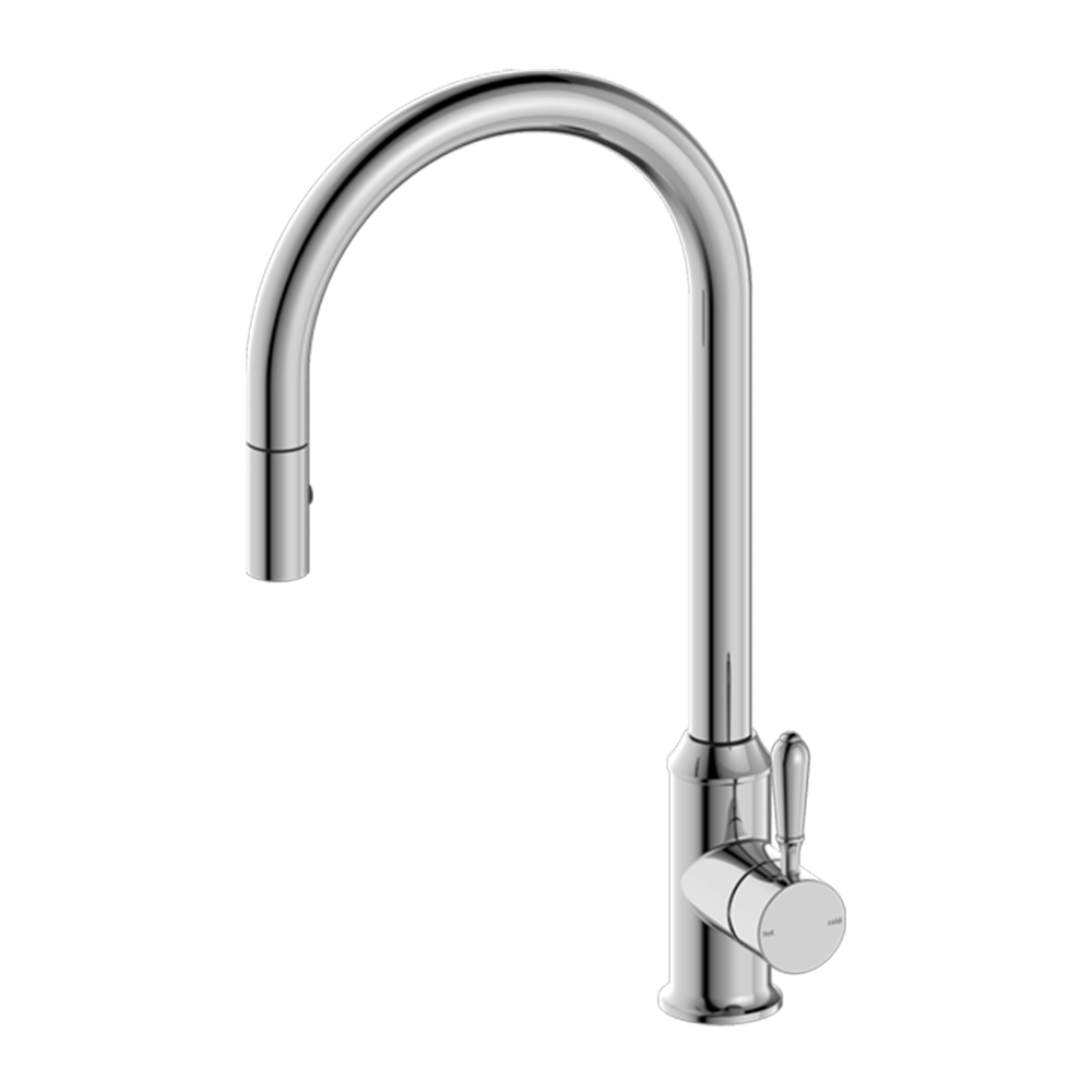 York Pull Out Sink Mixer with Vegie Spray Function with Metal Lever Chrome