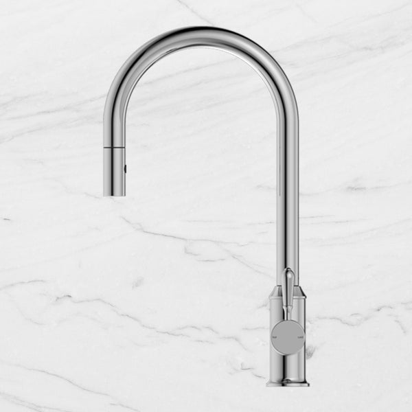 Nero York Pull Out Sink Mixer with Vegie Spray Function with Metal Lever Chrome