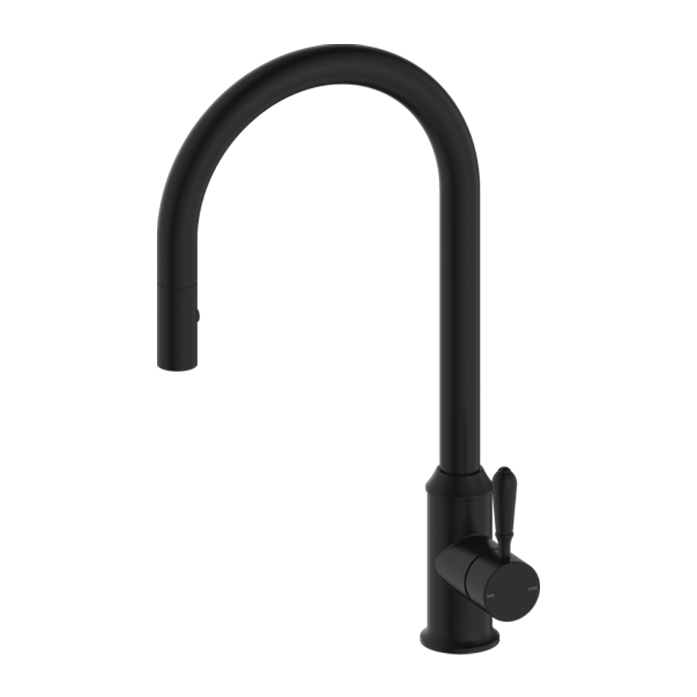 York Pull Out Sink Mixer with Vegie Spray Function with Metal Lever Matte Black