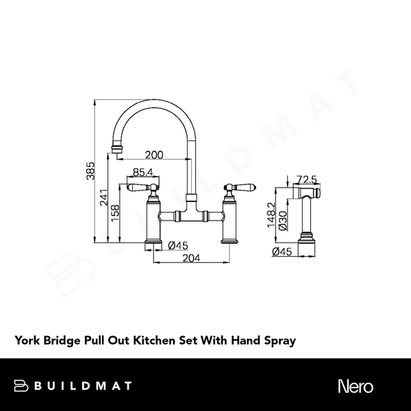 Nero York Bridge Pull Out Kitchen Set With Hand Spray Aged Brass