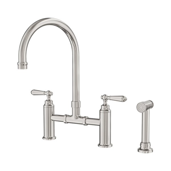 Nero York Bridge Pull Out Kitchen Set With Hand Spray Brushed Nickel