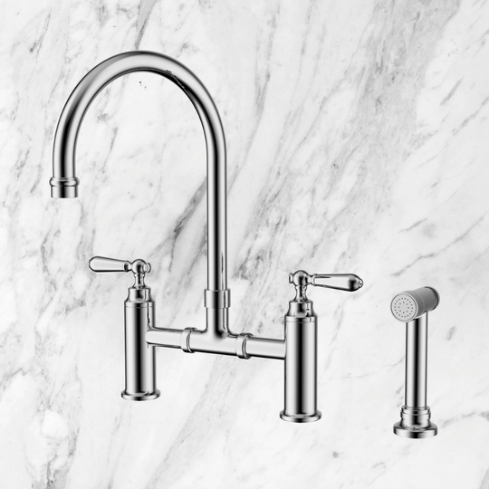Nero York Bridge Pull Out Kitchen Set With Hand Spray Chrome