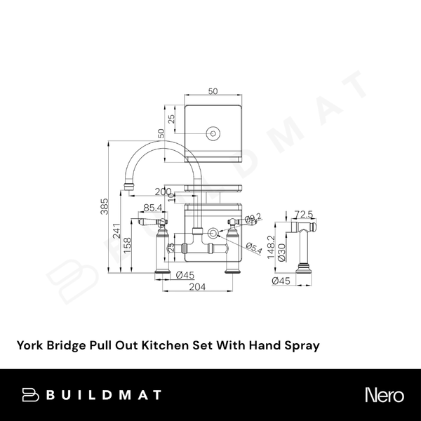 Nero York Bridge Pull Out Kitchen Set With Hand Spray Matte Black