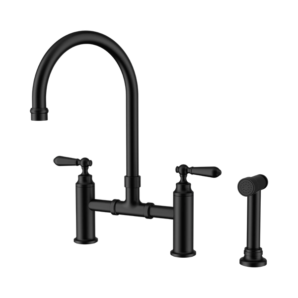 Nero York Bridge Pull Out Kitchen Set With Hand Spray Matte Black
