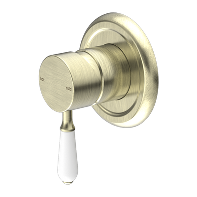 York Shower Mixer with White Porcelain Lever Aged Brass