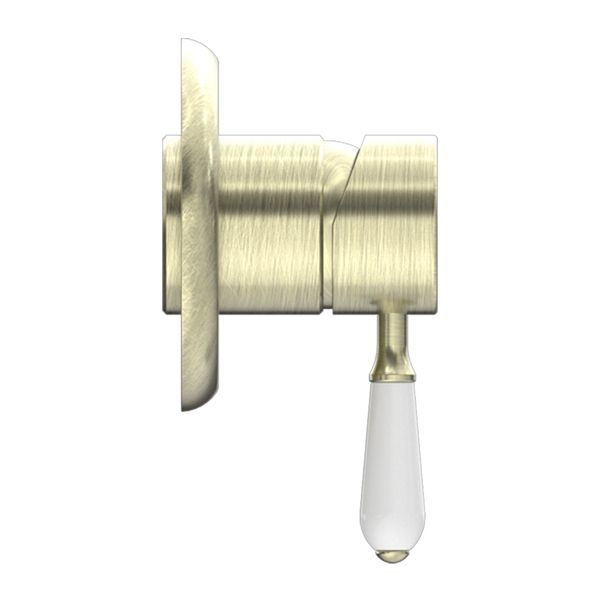 Nero York Shower Mixer with White Porcelain Lever Aged Brass