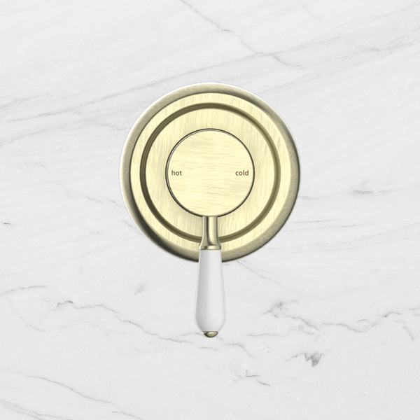 Nero York Shower Mixer with White Porcelain Lever Aged Brass