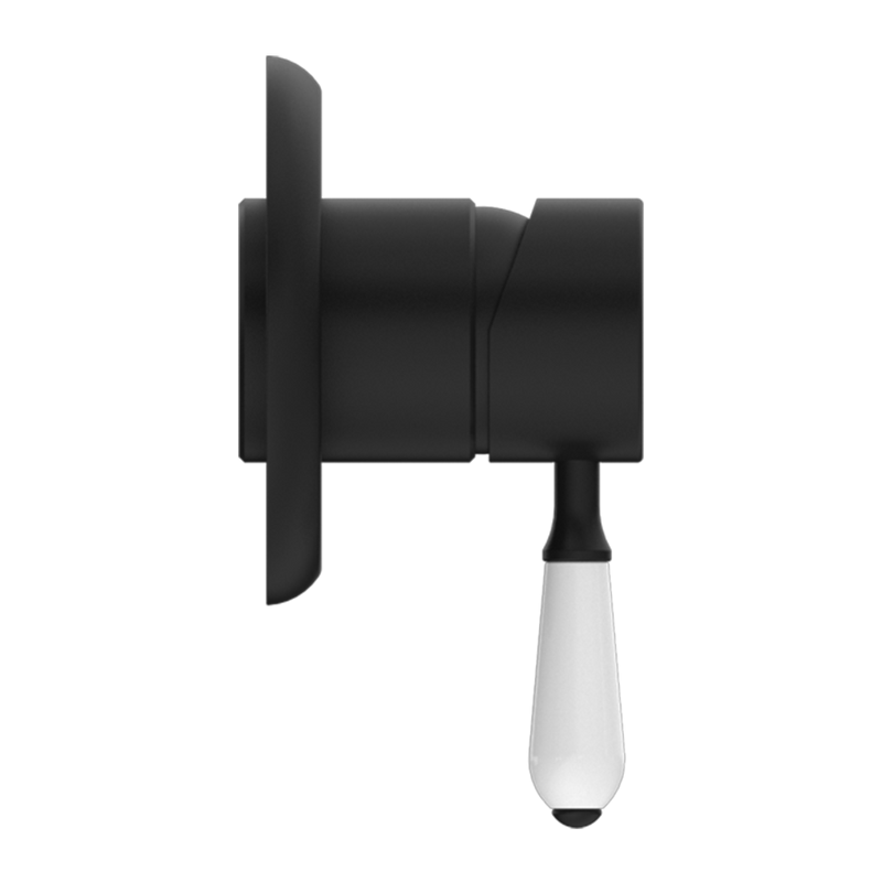 York Shower Mixer with White Porcelain Lever Matte Black