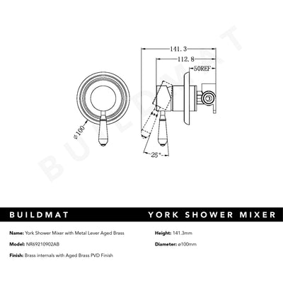 York Shower Mixer with Metal Lever Aged Brass