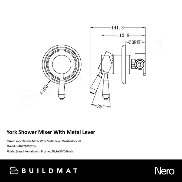 Nero York Shower Mixer with Metal Lever Brushed Nickel