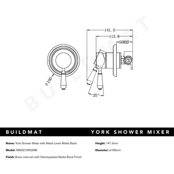 Nero York Shower Mixer with Metal Lever Matte Black