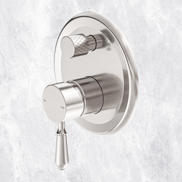 Nero York Shower Mixer with Divertor with Metal Lever Brushed Nickel