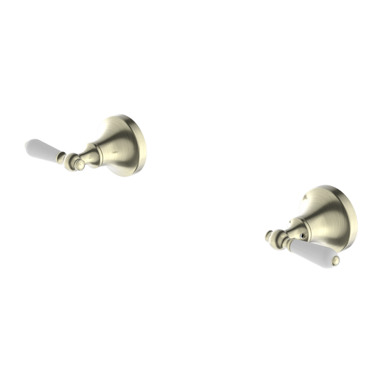 Nero York Wall Top Assemblies With White Porcelain Lever Aged Brass