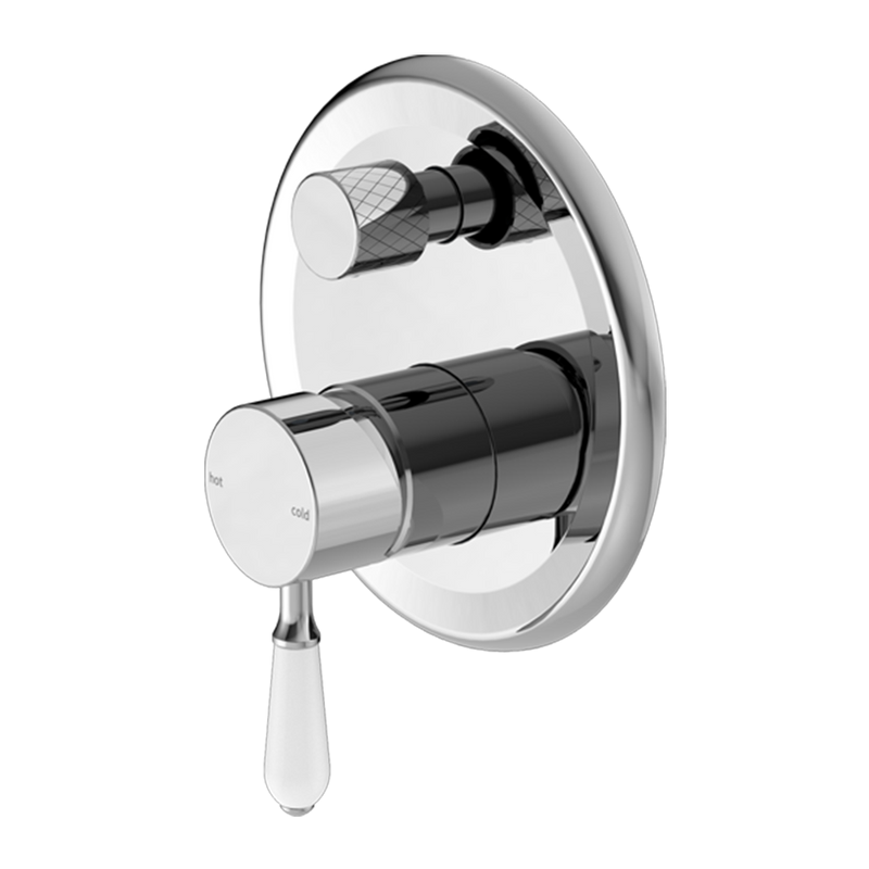 York Shower Mixer with Divertor with White Porcelain Lever Chrome