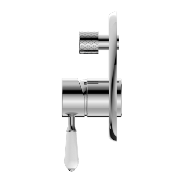 Nero York Shower Mixer with Divertor with White Porcelain Lever Chrome