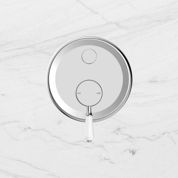 Nero York Shower Mixer with Divertor with White Porcelain Lever Chrome