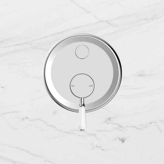 Nero York Shower Mixer with Divertor with White Porcelain Lever Chrome