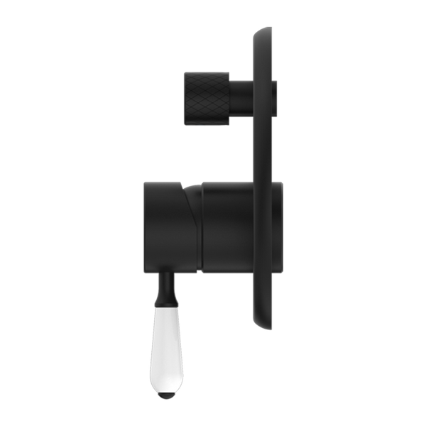 Nero York Shower Mixer with Divertor with White Porcelain Lever Matte Black