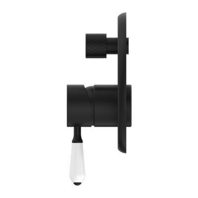 York Shower Mixer with Divertor with White Porcelain Lever Matte Black