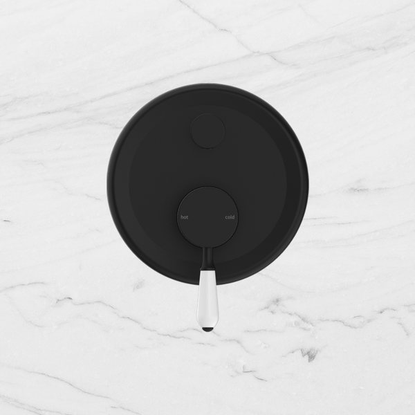 Nero York Shower Mixer with Divertor with White Porcelain Lever Matte Black
