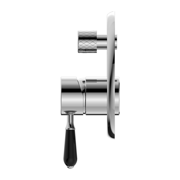 Nero York Shower Mixer with Divertor with Black Porcelain Lever Chrome
