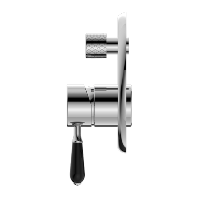 York Shower Mixer with Divertor with Black Porcelain Lever Chrome