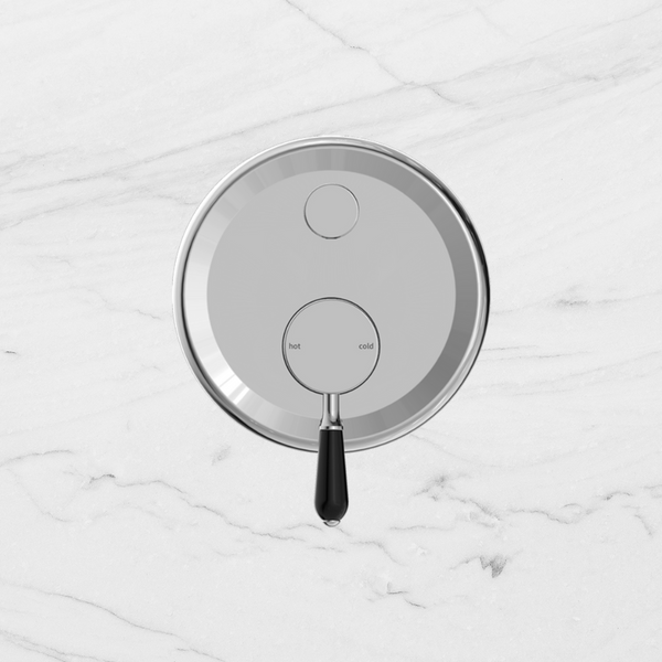 Nero York Shower Mixer with Divertor with Black Porcelain Lever Chrome