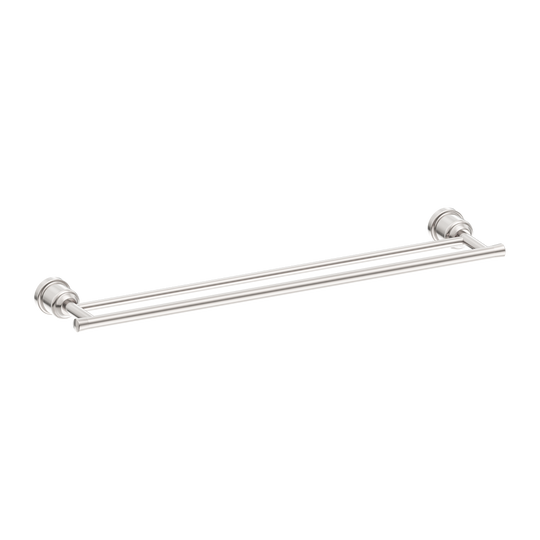 Nero York Double Towel Rail 600mm Brushed Nickel