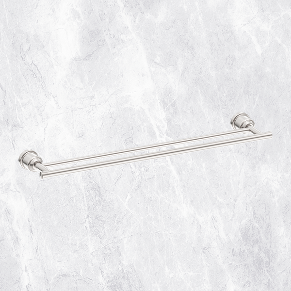 Nero York Double Towel Rail 600mm Brushed Nickel