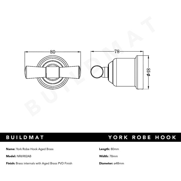 Nero York Robe Hook Aged Brass