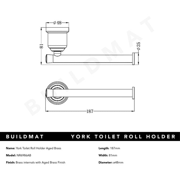 Nero York Toilet Roll Holder Aged Brass