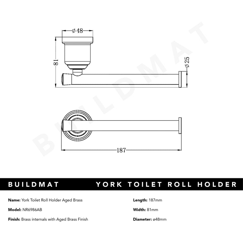 York Toilet Roll Holder Aged Brass