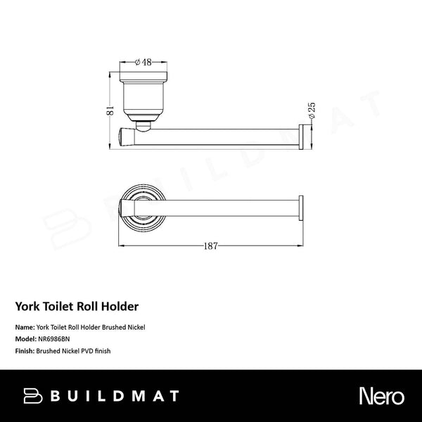 Nero York Toilet Roll Holder Brushed Nickel