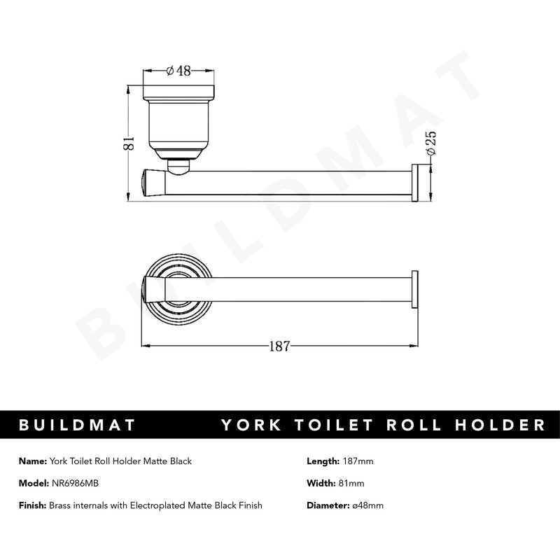 York Toilet Roll Holder Matte Black
