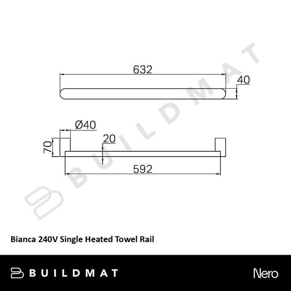Nero Bianca 240V Single Heated Towel Rail Brushed Nickel