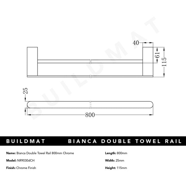 Nero Bianca Double Towel Rail 800mm Chrome