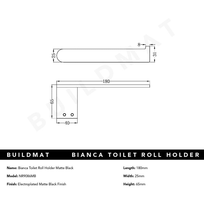 Bianca Toilet Roll Holder Matte Black