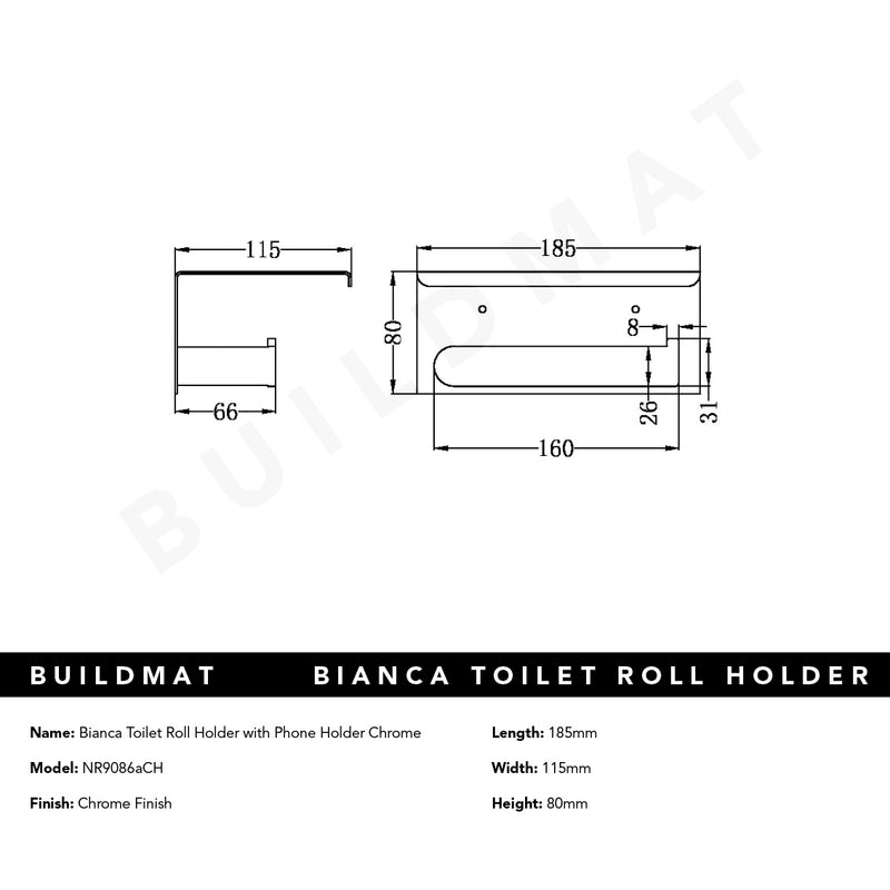 Bianca Toilet Roll Holder with Phone Holder Chrome