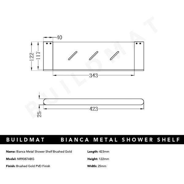 Nero Bianca Metal Shower Shelf Brushed Gold