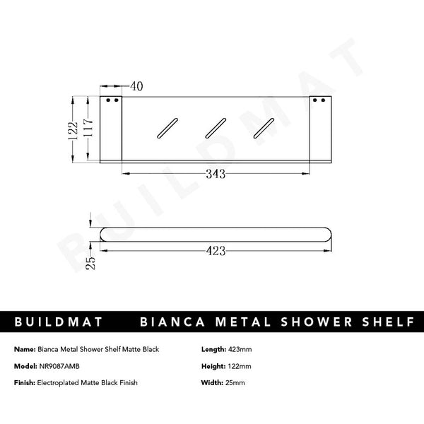 Nero Bianca Metal Shower Shelf Matte Black